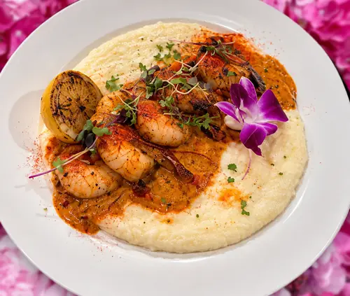 Shrimp and grits with charred lemon